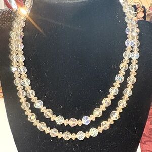 Vintage  Aurora Borealis Crystal Two Strand Gorgeous Beaded Necklace